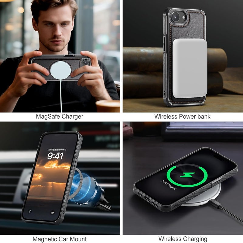 Usroom for iPhone 16e Detachable Wallet Case with Card Holder, 2 in 1 RFID Blocking Credit Slots Kickstand Shockproof Phone Wallet for iPhone 16e 6.1" Black - Image 3